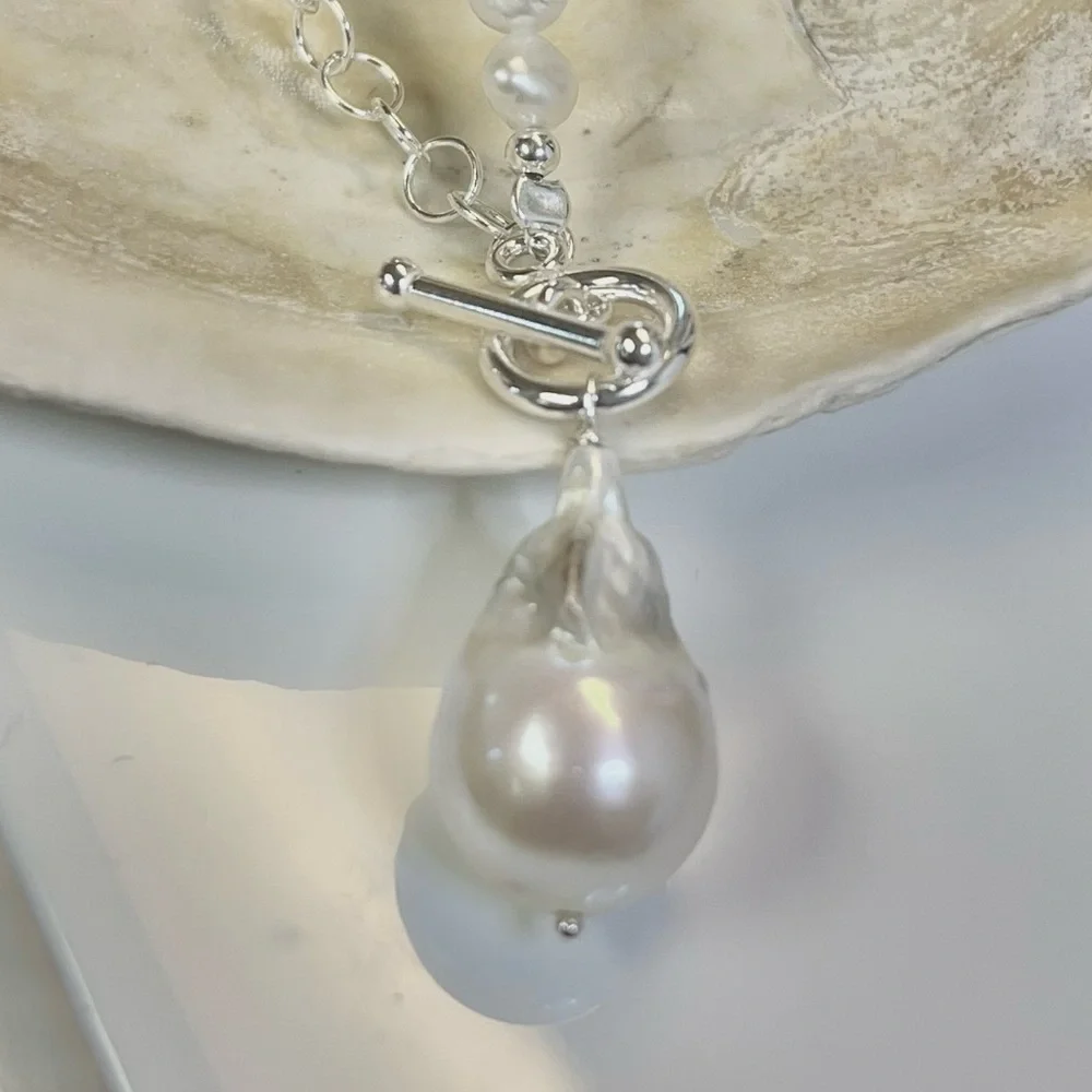 925 Sterling Silver. Freshwater Pearl Natural. Necklace - Picture 4 of 5